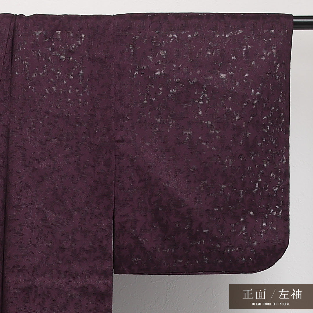 夏物 色無地 紗 身丈153cm 裄丈60cm 正絹 Sランク 紋意匠 (唐草) インフォーマル 広衿 Sサイズ 紫系 RP 1219-17324