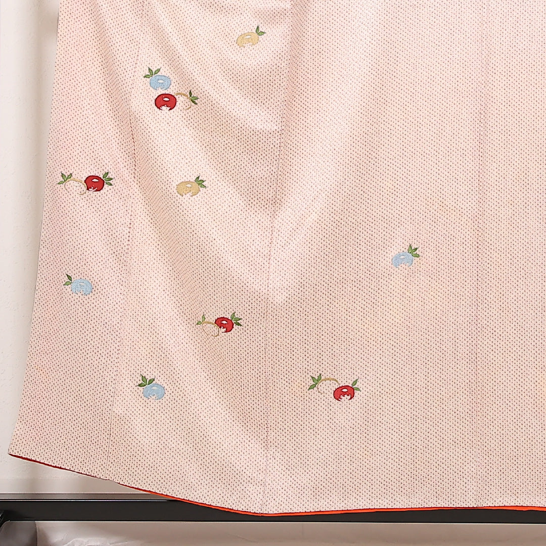 付下げ 袷 身丈156cm 裄丈63cm 正絹 Cランク インフォーマル 広衿 Sサイズ 刺繍 椿 鹿の子柄 ピンク系 RP 1218-17478