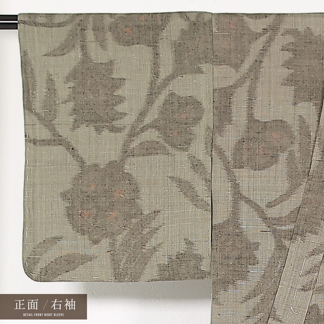 アンティーク 夏物 洗える着物 木綿の紬 身丈145cm 裄丈61cm 木綿 Aランク バチ衿 XSサイズ 唐華 グレー系 RP 1223-17489