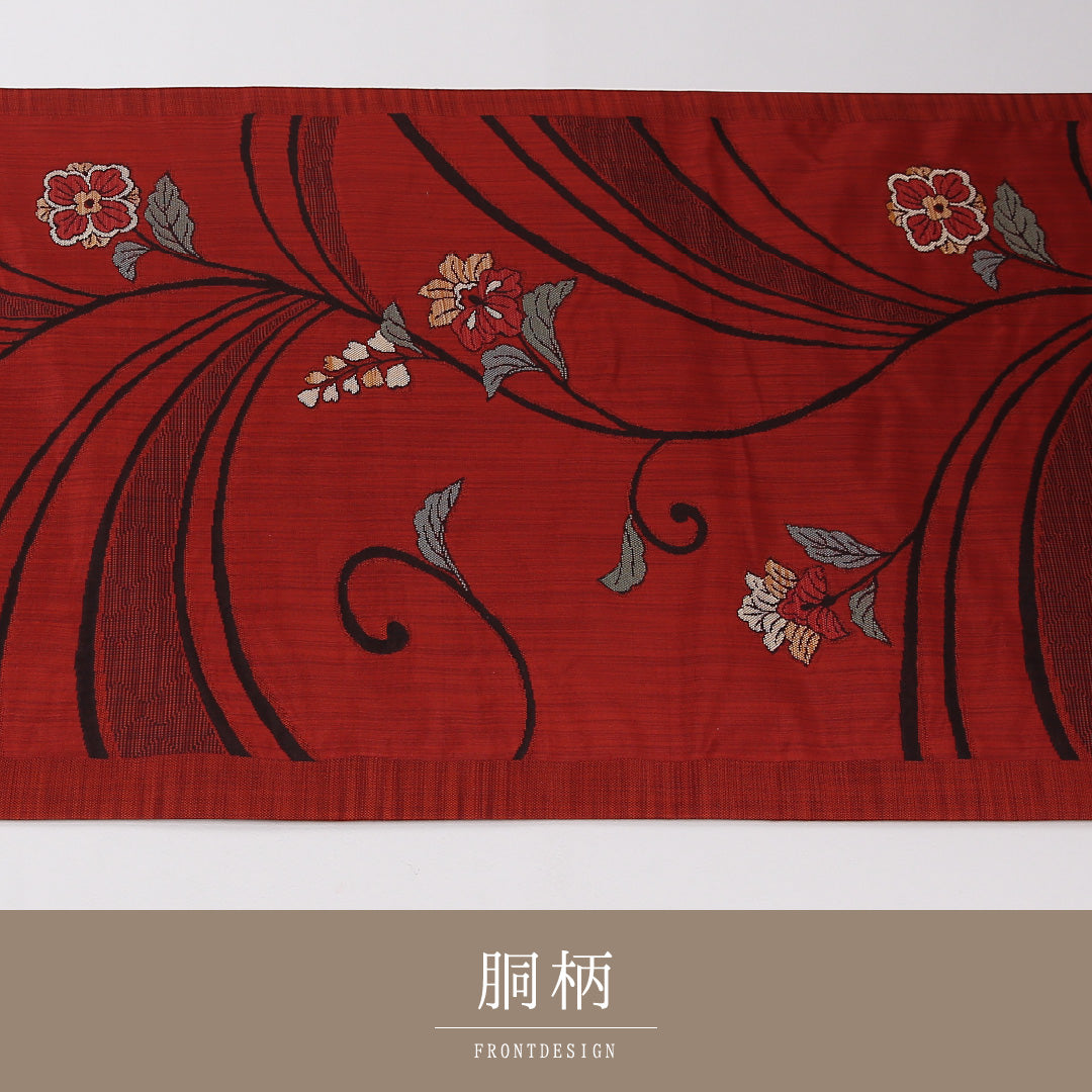 桐 袋帯 帯丈450cm 正絹 六通 陶漆 インフォーマル 朱系 茶系 1243-02624