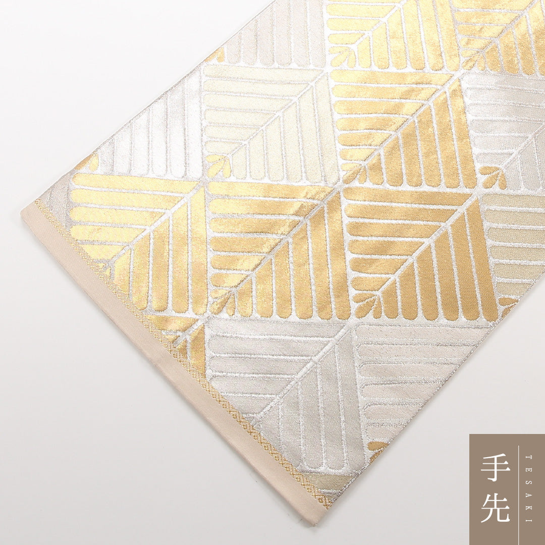 袋帯 帯丈412cm 正絹 六通 セミフォーマル 菱 金系 銀系 1243-02529