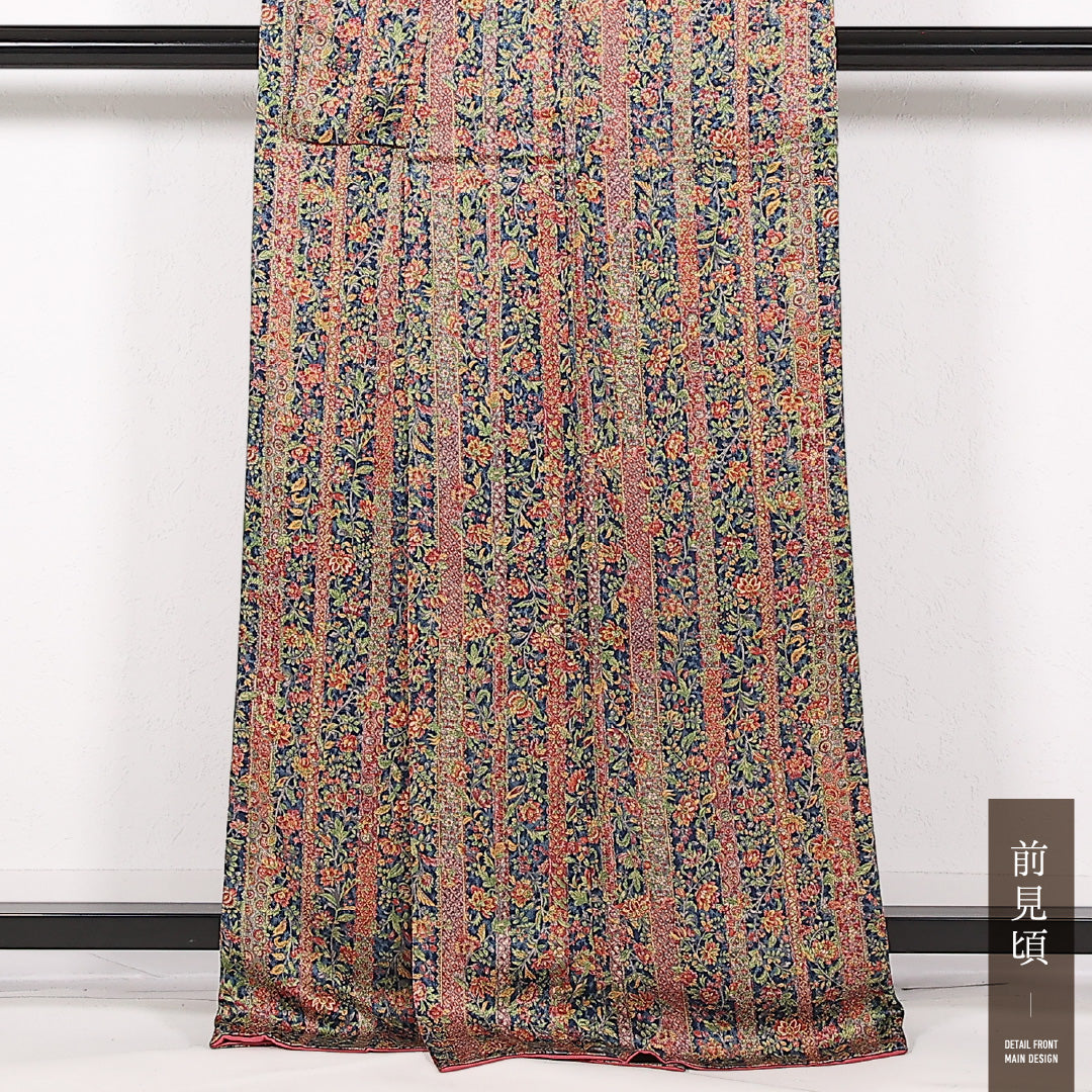 小紋 袷 身丈165cm 裄丈64cm 正絹 Sランク インフォーマル 広衿 XSサイズ 更紗 赤系 RP 1221-17504