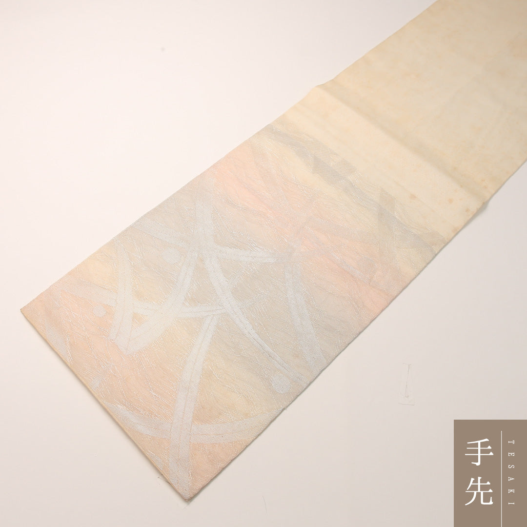 夏物 袋帯 帯丈432cm 正絹 六通 インフォーマル 露芝草 クリーム系 1243-02459