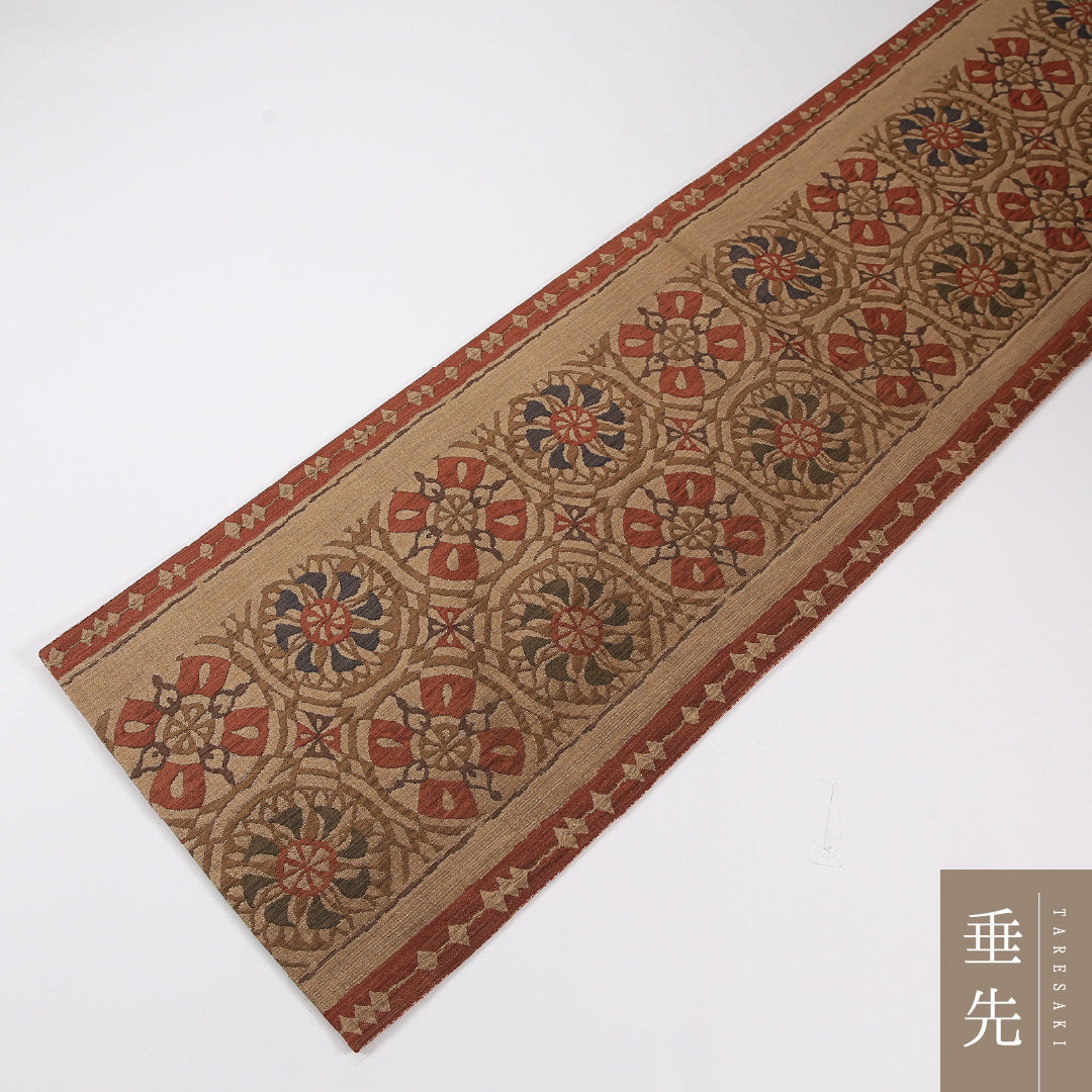 唐華 袋帯 帯丈432cm 正絹 六通 インフォーマル 茶系 朱系 1243-02599