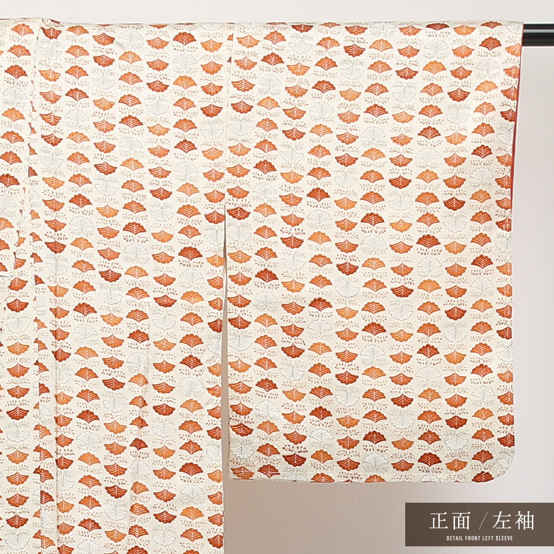 洗える着物 小紋 袷 身丈152cm 裄丈62cm ポリエステル Sランク インフォーマル 広衿 Sサイズ 銀杏 クリーム系 LP 1221-17287