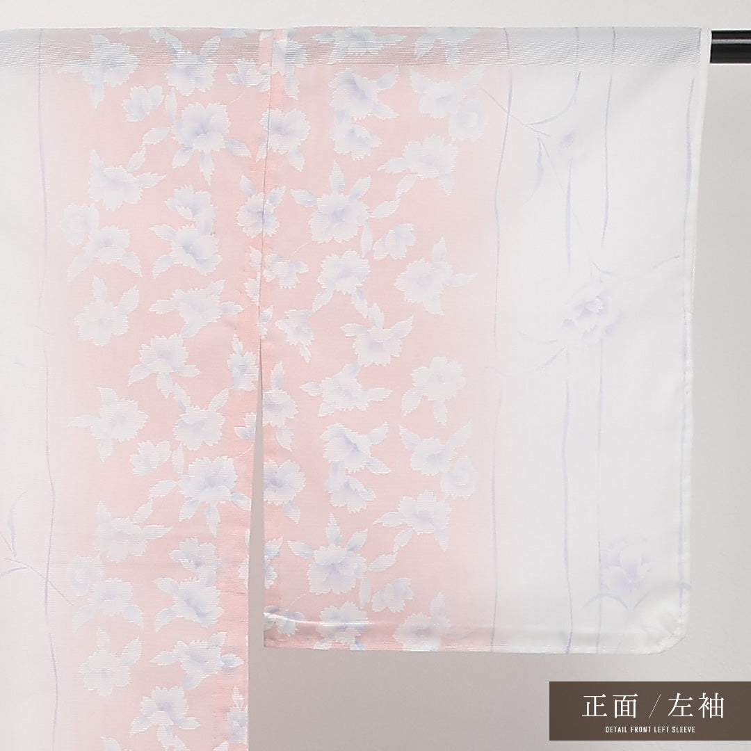 夏物 小紋 絽 身丈163cm 裄丈66cm 正絹 Cランク インフォーマル 広衿 Lサイズ 牡丹 白系 RP 1221-17314
