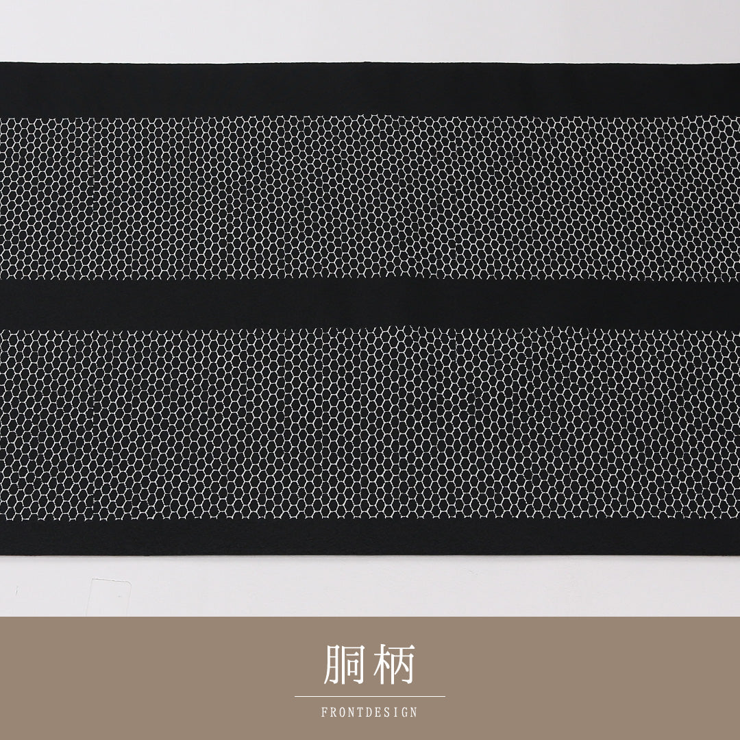 縞 袋帯 帯丈444cm 正絹 全通 染め帯 インフォーマル 黒系 白系 1243-02626