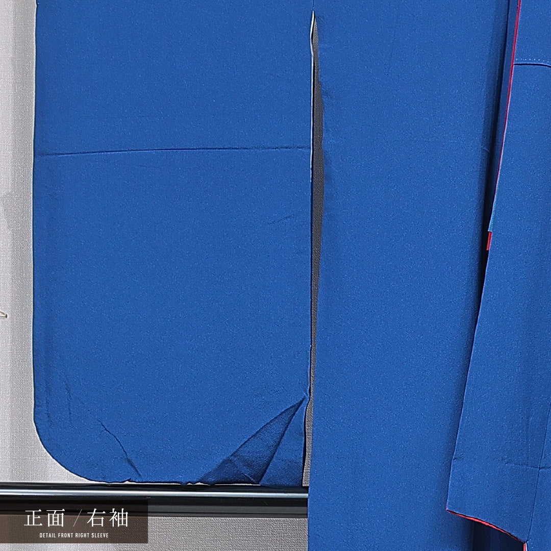 小振袖 袷 身丈157cm 裄丈65cm 正絹 Cランク セミフォーマル 広衿 Mサイズ 刺繍 菊 笹 青系 HP 1216-07040