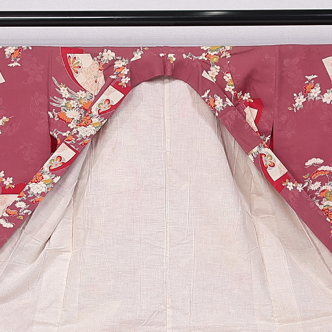 アンティーク 小振袖 袷 身丈146cm 裄丈58cm 正絹 Aランク 広衿 XSサイズ 金駒刺繍 四季草花 紫系 RP 1216-06668