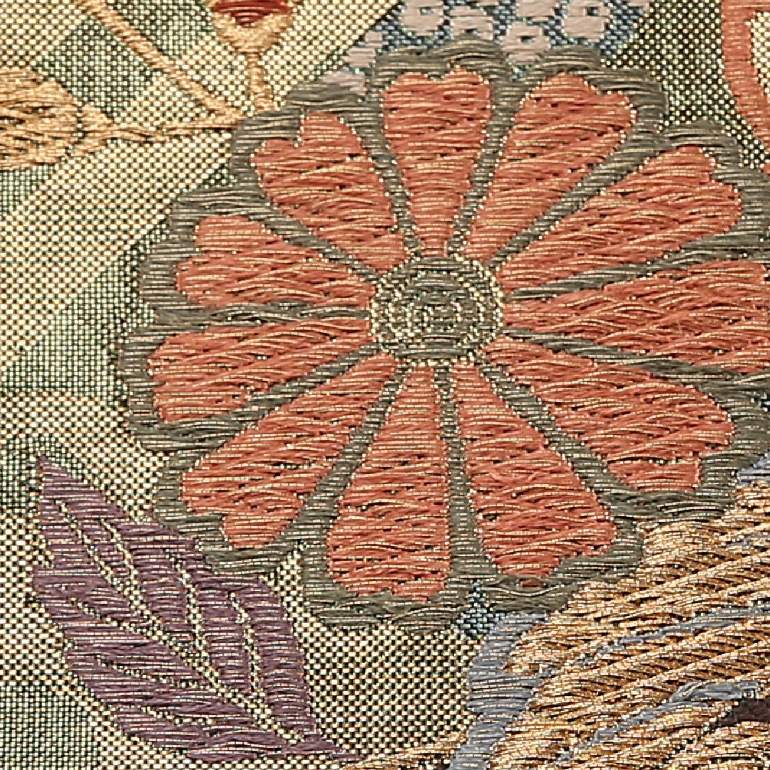 菊 袋帯 帯丈428cm ポリエステル 六通 フォーマル 緑系 金系 1243-02583