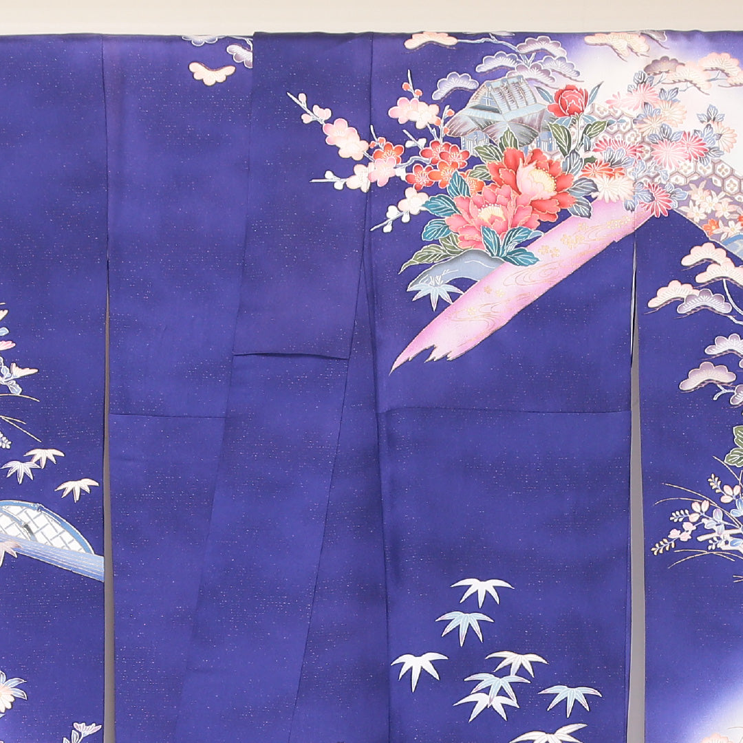 振袖 袷 身丈168cm 裄丈67cm 正絹 Aランク フォーマル 広衿 XLサイズ 金彩 御所解 牡丹 笹 紫系 RP 1215-06358