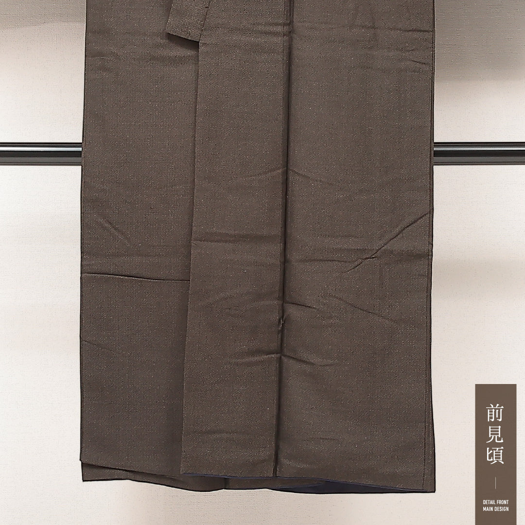 男着物 袷 身丈135cm 裄丈69cm 正絹 Aランク カジュアル 棒衿 Sサイズ 無地 茶系 RP 1224-17215