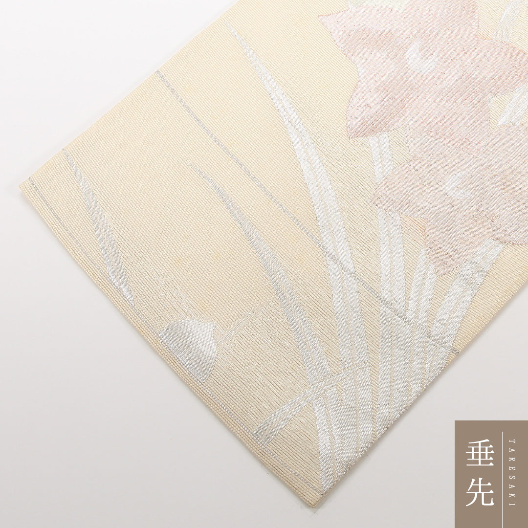 夏物 袋帯 帯丈432cm 正絹 六通 セミフォーマル 綴れ織 桔梗 クリーム系 1243-02469