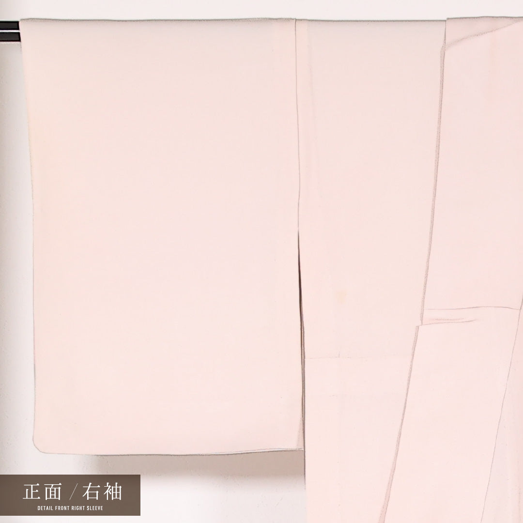 訪問着 単衣 身丈159cm 裄丈64cm 正絹 Sランク 一つ紋 (桔梗) セミフォーマル 広衿 Lサイズ 刺繍 創作柄 ピンク系 RP 1217-17523