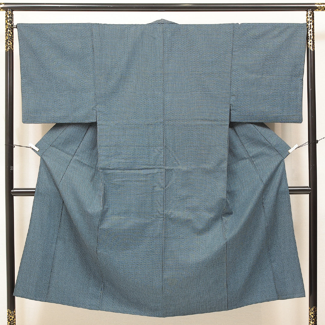 アンサンブル 洗える着物 ウールの男着物 単衣 身丈140cm 裄丈34cm ウール Aランク カジュアル 棒衿 Sサイズ 居敷当て 肩当て 十字絣 青系 RP 1224-17235