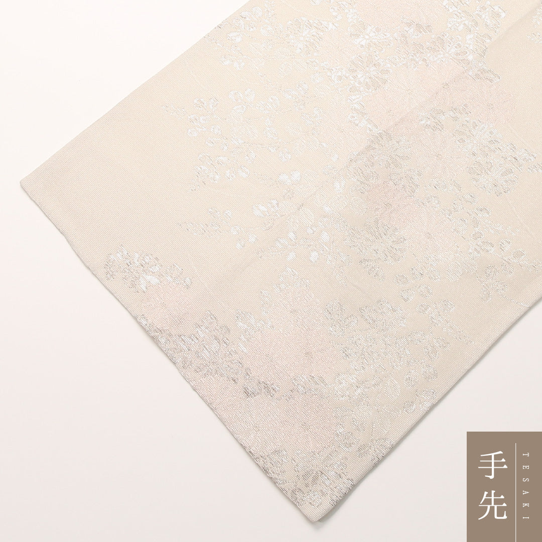夏物 袋帯 帯丈428cm 正絹 六通 インフォーマル 菊 クリーム系 1243-02440