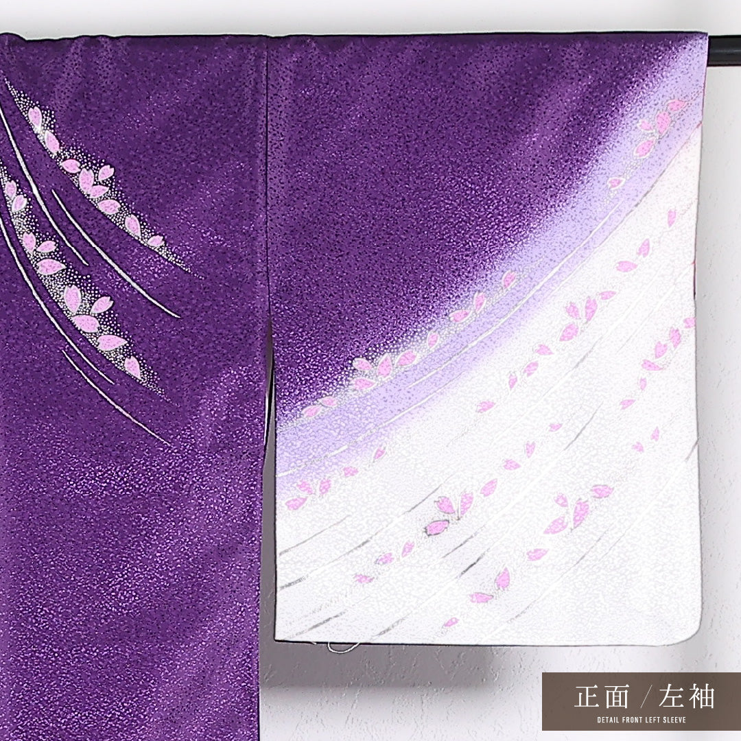 洗える着物 訪問着 袷 身丈165cm 裄丈67cm ポリエステル Aランク 踊り用 バチ衿 Sサイズ 桜 紫系 RP 1217-17381