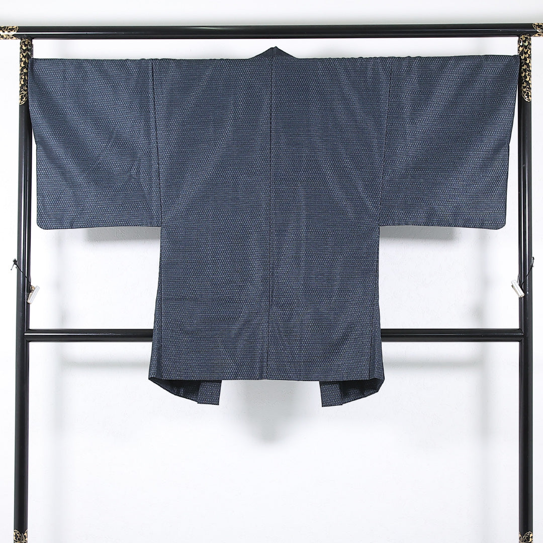 アンサンブル 男着物 (紬) 袷 身丈141cm 裄丈68cm 正絹 Sランク インフォーマル 棒衿 Sサイズ 亀甲 紺系 RP 1224-17364