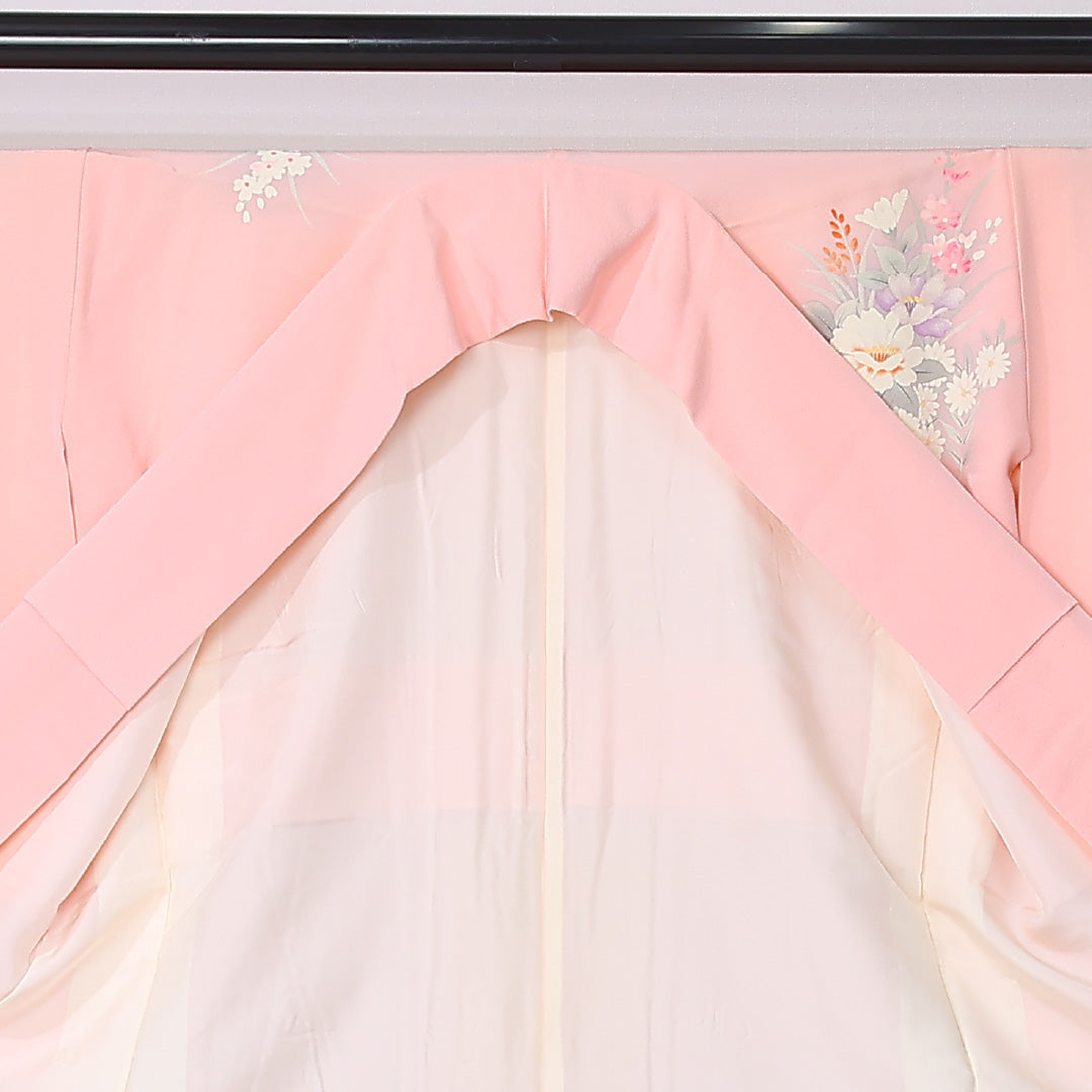 振袖 袷 身丈164cm 裄丈63cm 正絹 Sランク フォーマル 広衿 Lサイズ 牡丹 ピンク系 RP 1215-06772