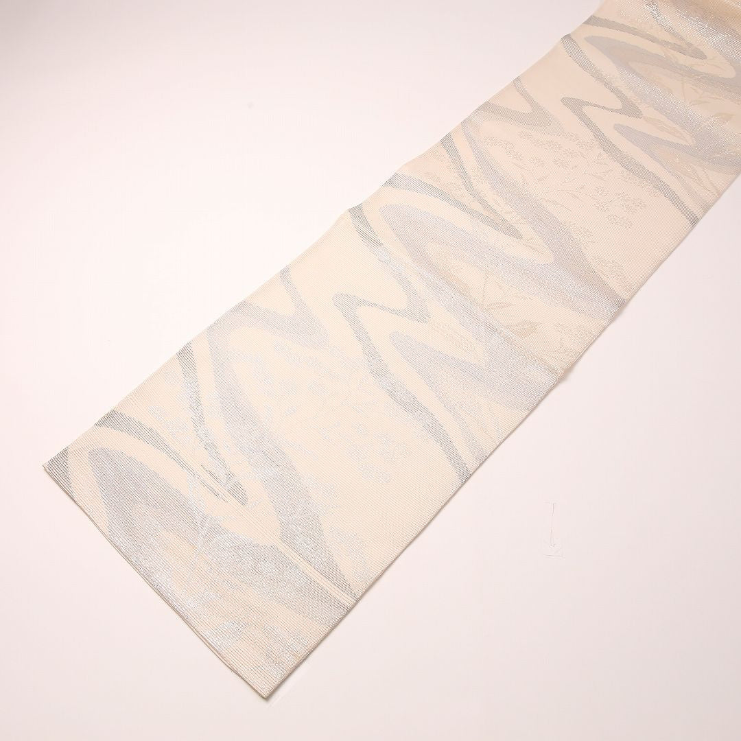夏物 袋帯 帯丈426cm 正絹 六通 セミフォーマル 流水 クリーム系 1243-02461