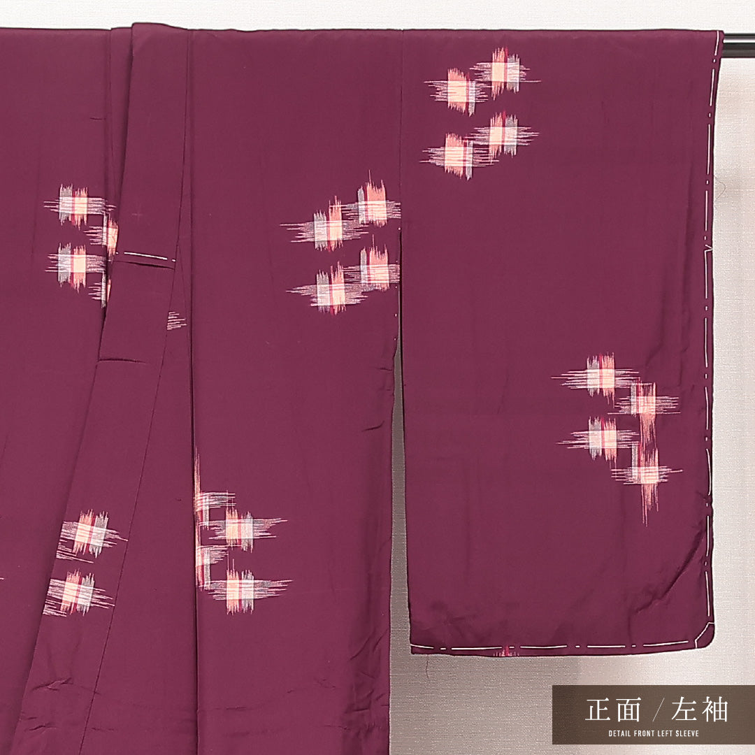 アンティーク お召 袷 身丈139cm 裄丈62cm 正絹 Aランク バチ衿 XSサイズ 創作柄 紫系 LP 1222-17197