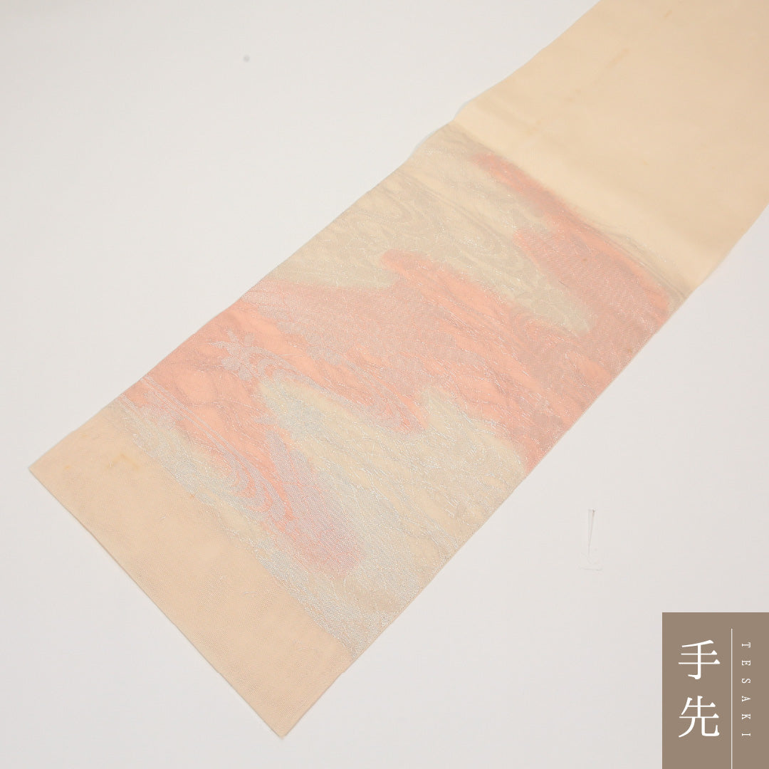 夏物 袋帯 帯丈448cm 正絹 六通 インフォーマル 雲 ピンク系 1243-02427