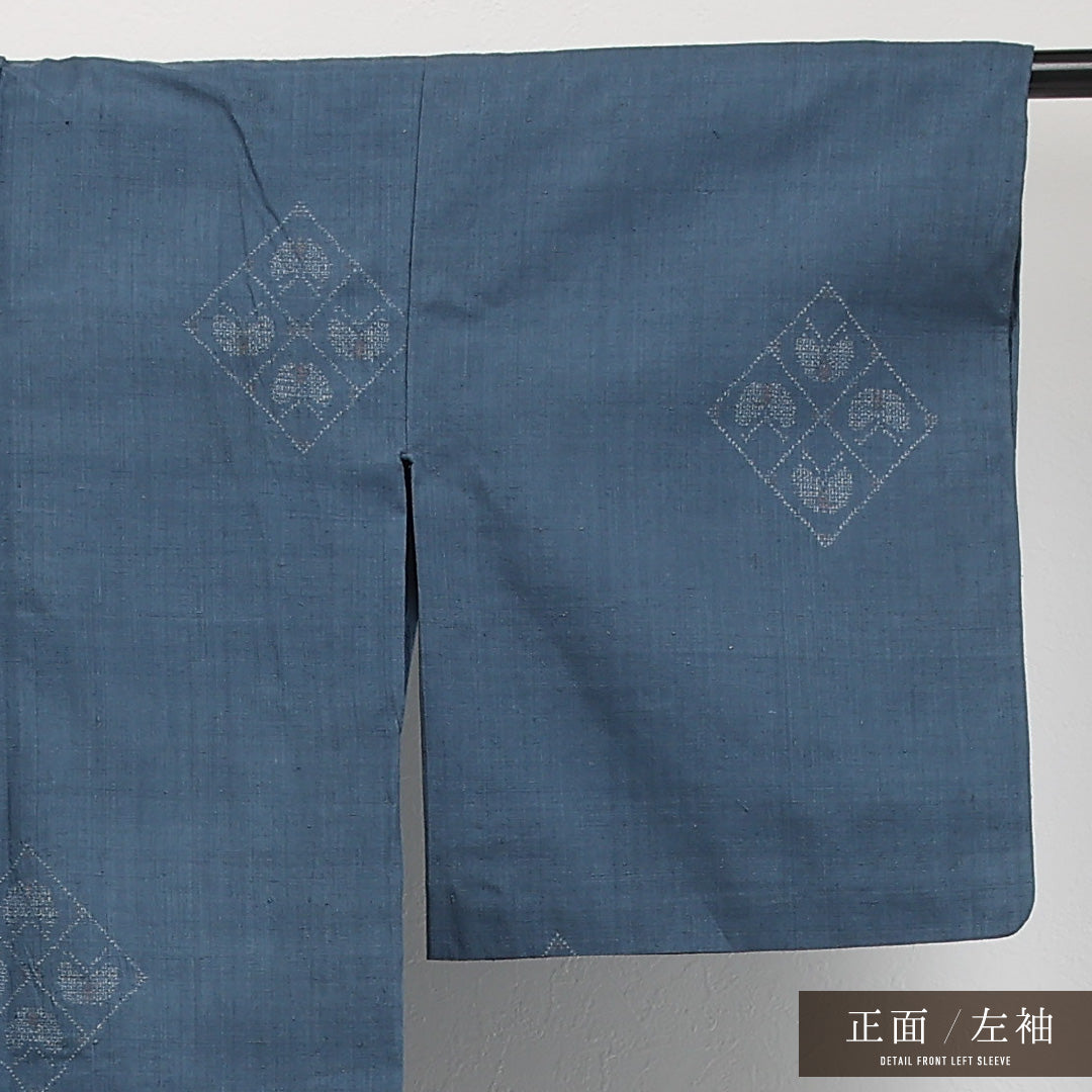 紬 単衣 身丈157cm 裄丈63cm 正絹 Aランク カジュアル 広衿 Mサイズ 蝶 青系 RP 1223-17298