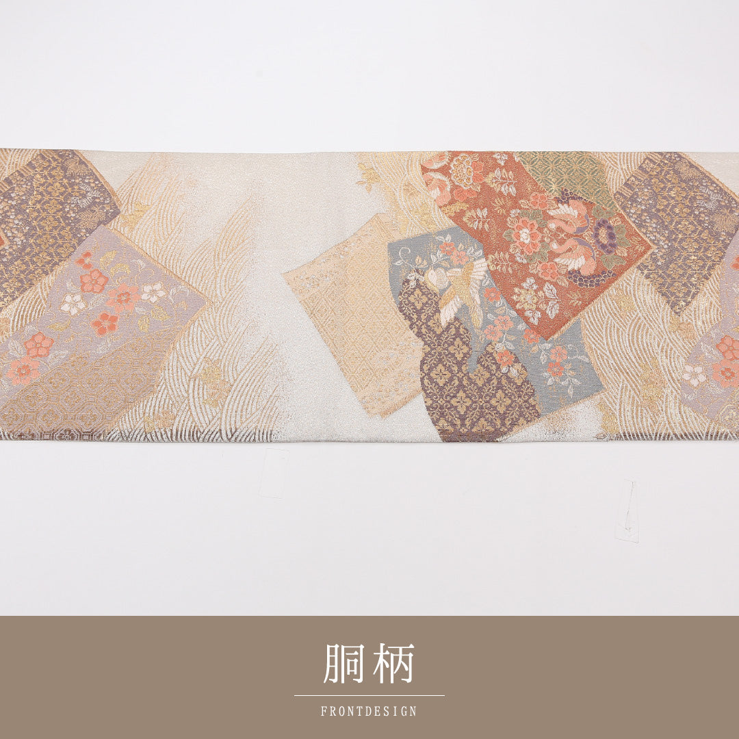 袋帯 帯丈428cm 正絹 六通 フォーマル クリーム系 銀系 1243-02585