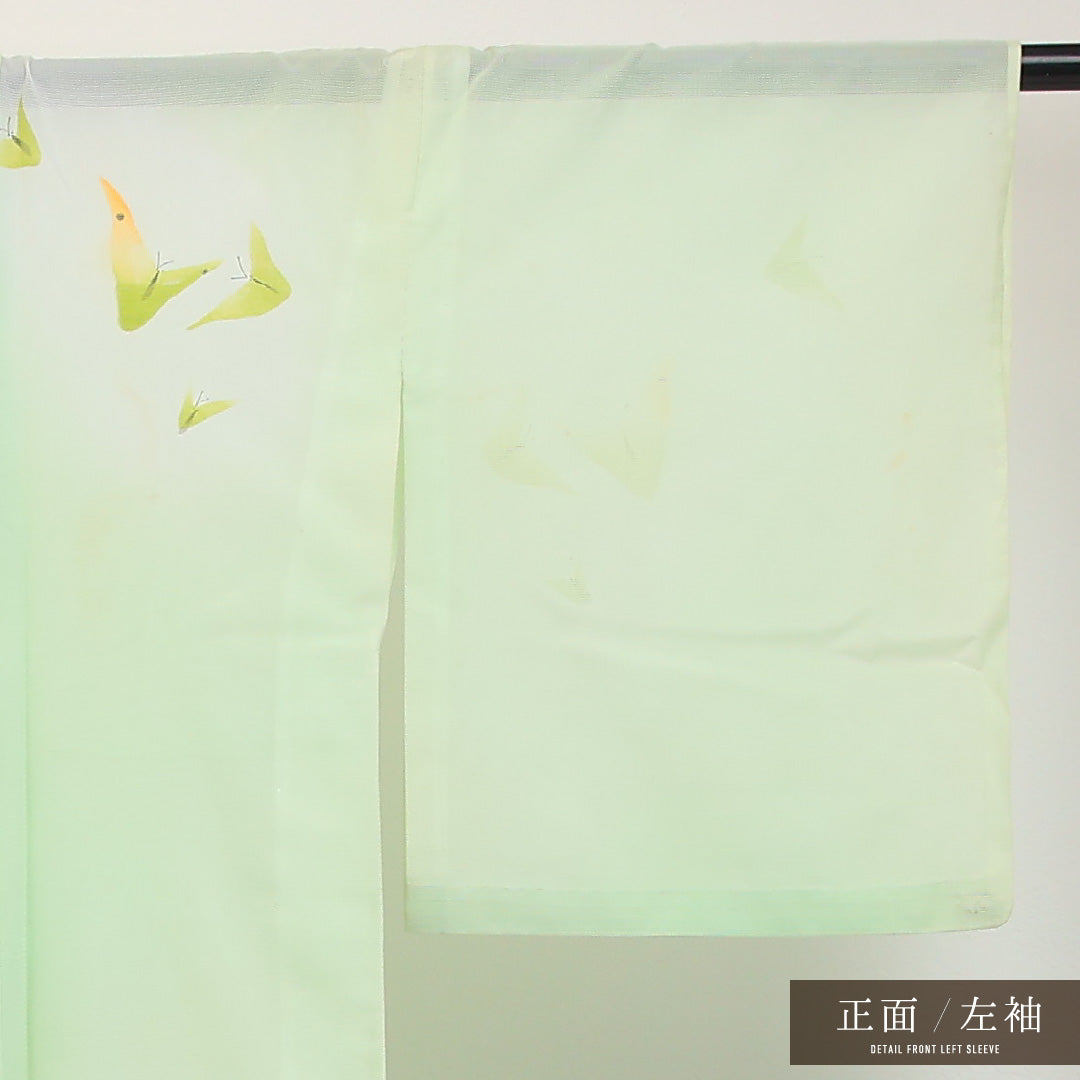 夏物 付下げ 絽 身丈158cm 裄丈65cm 正絹 Aランク インフォーマル 広衿 Mサイズ 蝶 緑系 LP 1218-17303