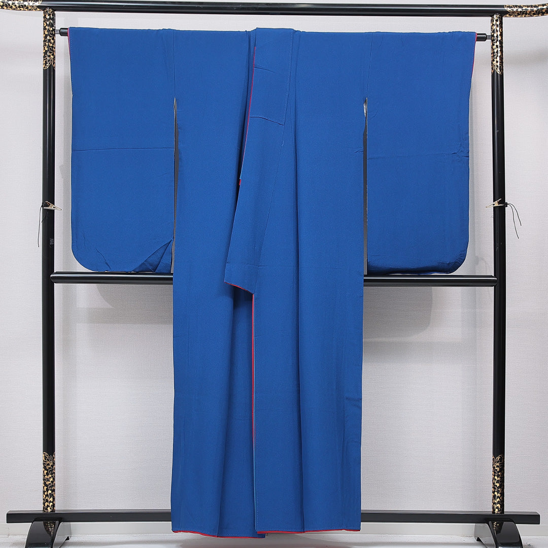 小振袖 袷 身丈157cm 裄丈65cm 正絹 Cランク セミフォーマル 広衿 Mサイズ 刺繍 菊 笹 青系 HP 1216-07040