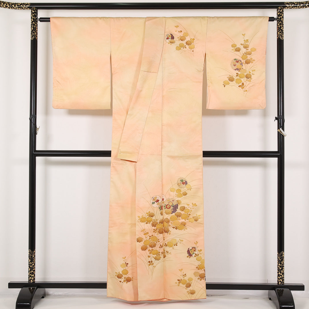 洗える着物 訪問着 袷 身丈159cm 裄丈67cm ポリエステル Sランク セミフォーマル 広衿 XLサイズ 雪輪 菊 朱系 RP 1217-17457