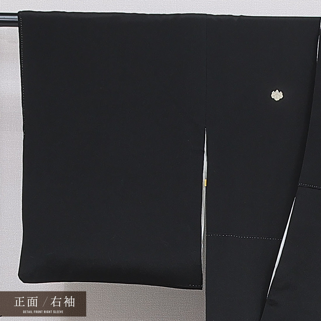 黒留袖 袷 身丈153cm 裄丈63cm 正絹 Aランク 五つ紋 (五三桐) フォーマル 広衿 Sサイズ 比翼 京洛百景 祇園祭 鉾 黒系 RP 1213-07100