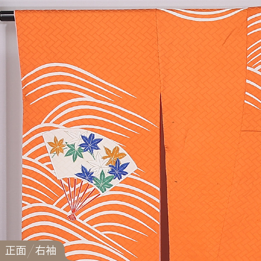 振袖 袷 身丈171cm 裄丈67cm 正絹 Aランク フォーマル 広衿 2XLサイズ 菊 朱系 RP 1215-06733