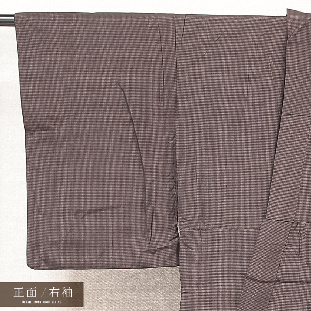 男着物 袷 身丈130cm 裄丈64cm 正絹 Aランク カジュアル 棒衿 XSサイズ 格子絣 茶系 RP 1224-17194