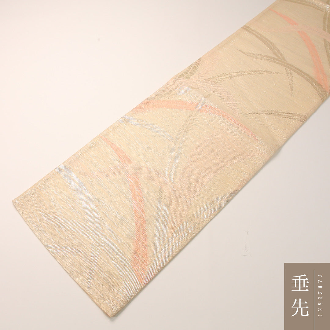 夏物 袋帯 帯丈420cm 正絹 六通 セミフォーマル 芝草 クリーム系 1243-02433