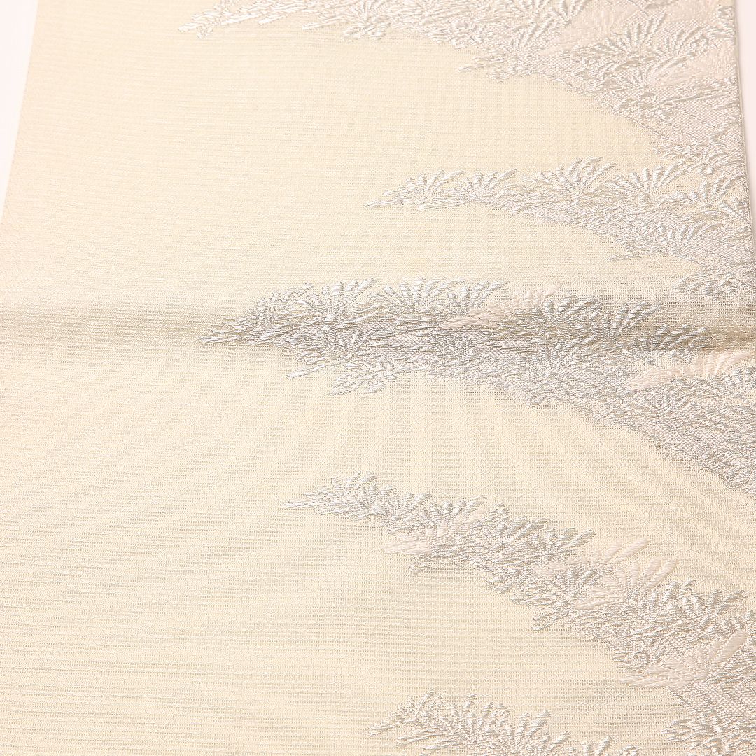 夏物 袋帯 帯丈438cm 正絹 六通 セミフォーマル 松 緑系 クリーム系 1243-02464