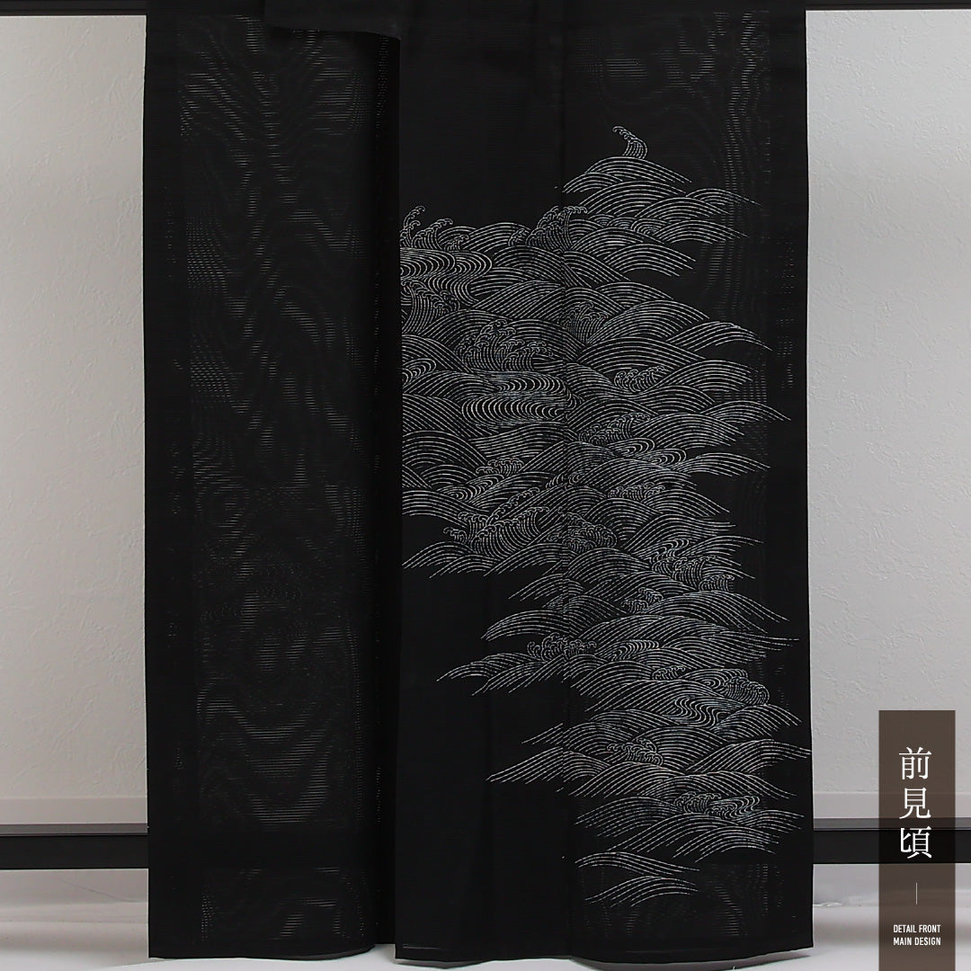 夏物 付下げ 絽 身丈159cm 裄丈64cm 正絹 Aランク インフォーマル 広衿 XLサイズ 光琳波 黒系 RP 1218-17304