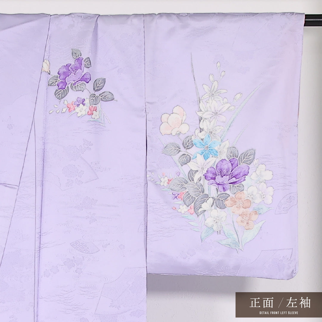 洗える着物 訪問着 袷 身丈162cm 裄丈64cm ポリエステル Aランク セミフォーマル 広衿 Lサイズ 花柄 紫系 RP 1217-17439