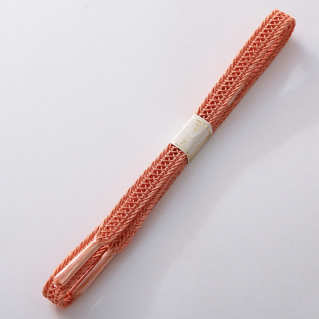 未使用品 夏物 帯締め・帯揚げセット 正絹 レース組 絽 朱系 1254-01084