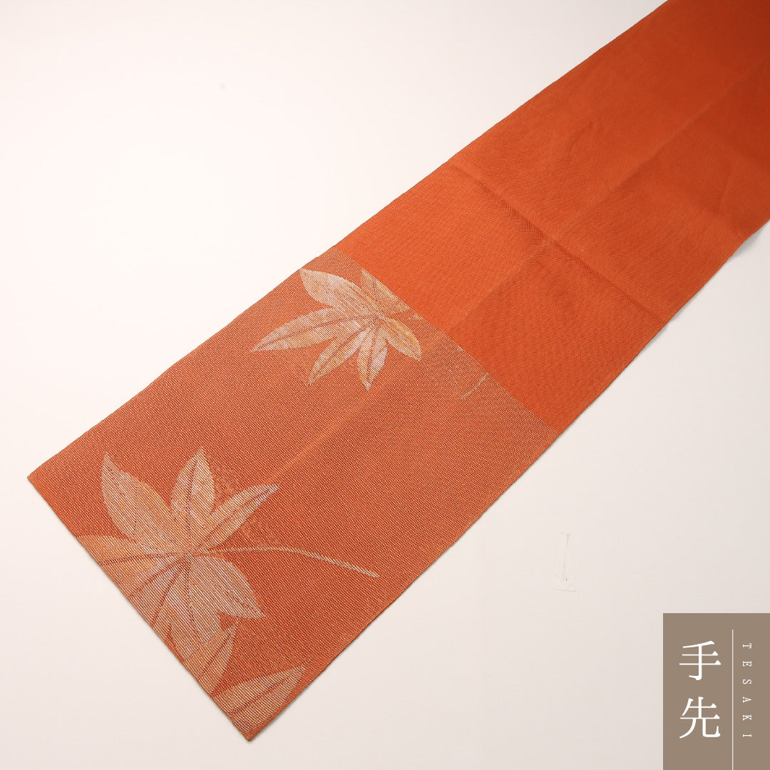 夏物 袋帯 帯丈434cm 正絹 六通 インフォーマル 紅葉 朱系 1243-02442