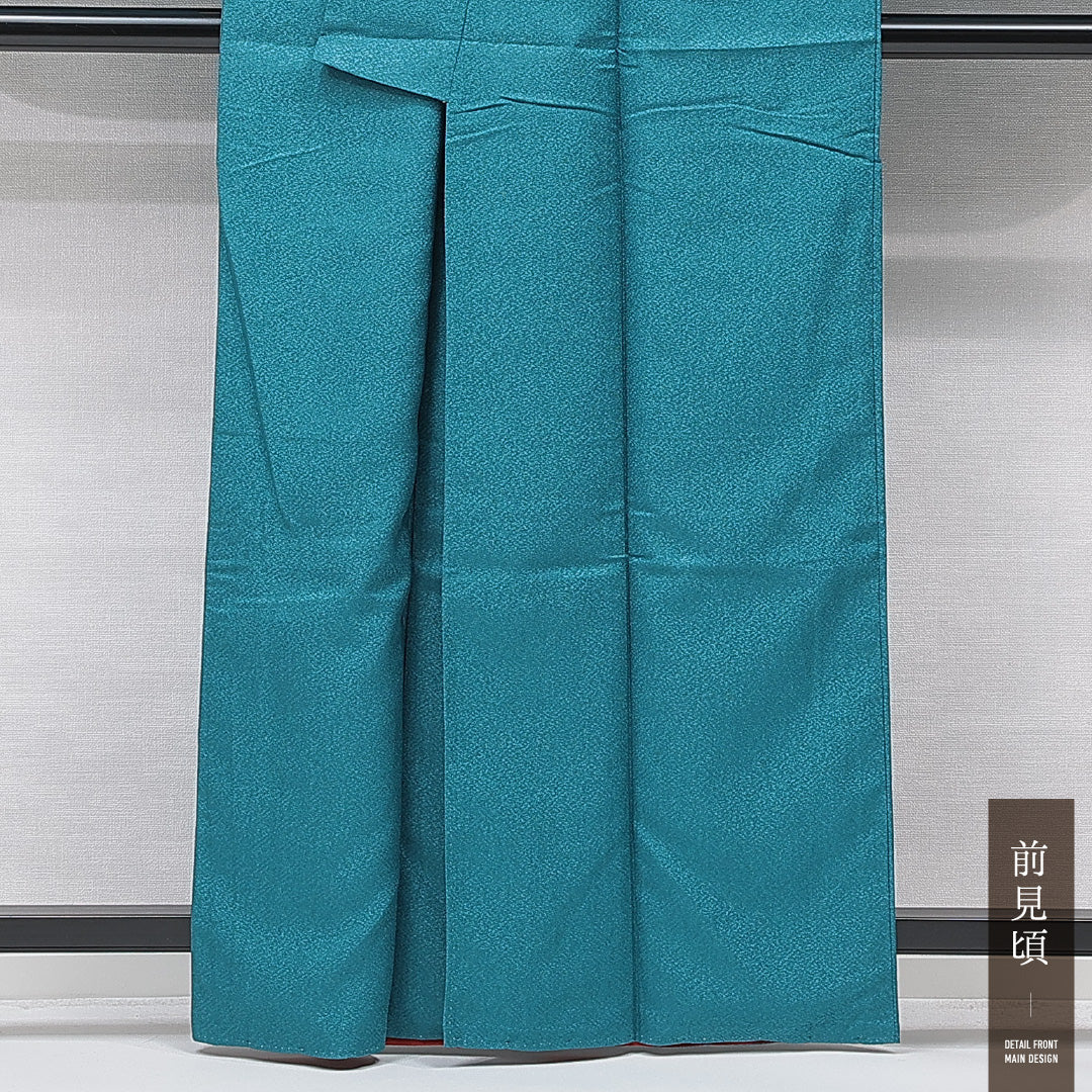 洗える着物 小振袖 袷 身丈160cm 裄丈65cm ポリエステル Sランク 紋意匠 (紗綾形) セミフォーマル 広衿 Lサイズ 刺繍 牡丹 菊 青系 RP 1216-07058