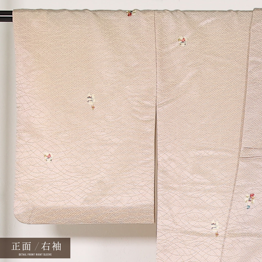 洗える着物 小紋 袷 身丈168cm 裄丈64cm ポリエステル Sランク インフォーマル 広衿 Lサイズ 唐子 クリーム系 RP 1221-17458