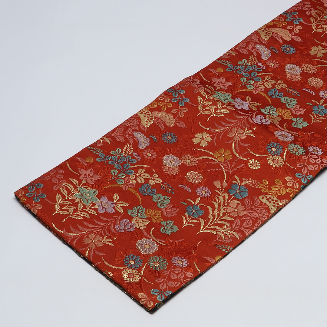 子供用 六寸帯 帯丈440cm 正絹 全通 小袋帯 リバーシブル 唐草華文 黒系 1246-00667