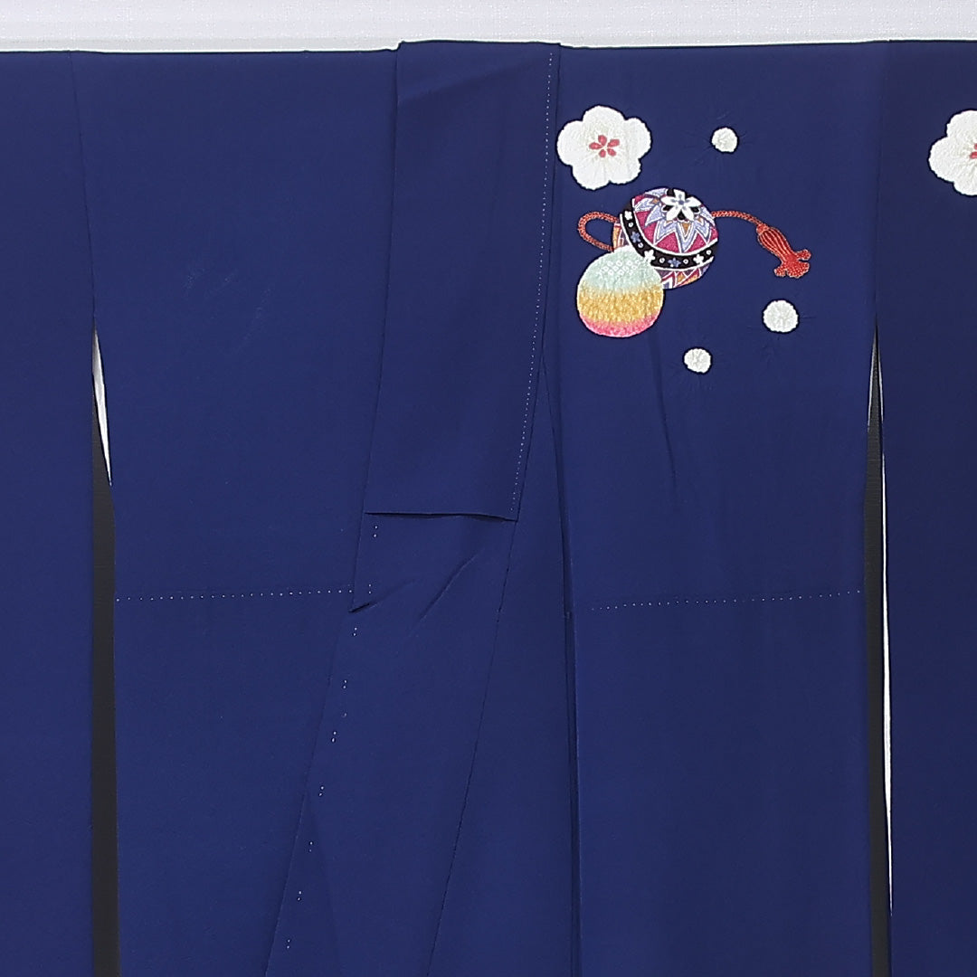 振袖 袷 身丈161cm 裄丈68cm 正絹 Bランク フォーマル 広衿 Lサイズ 絞り 毬 梅 紺系 M4 1215-06728
