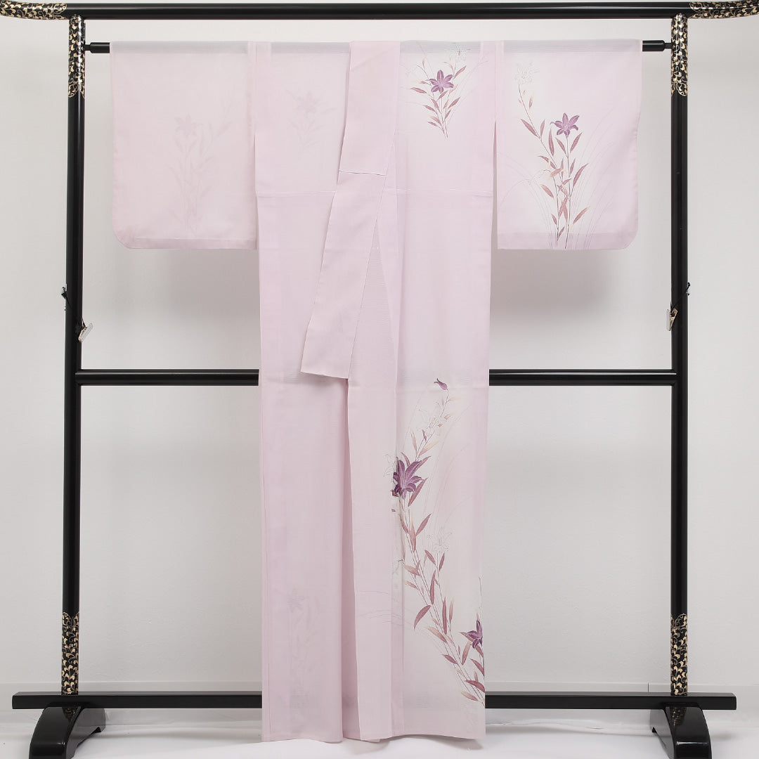 夏物 付下げ 絽 身丈160cm 裄丈64cm 正絹 Cランク インフォーマル 広衿 Lサイズ 金彩 花柄 ピンク系 RP 1218-17315