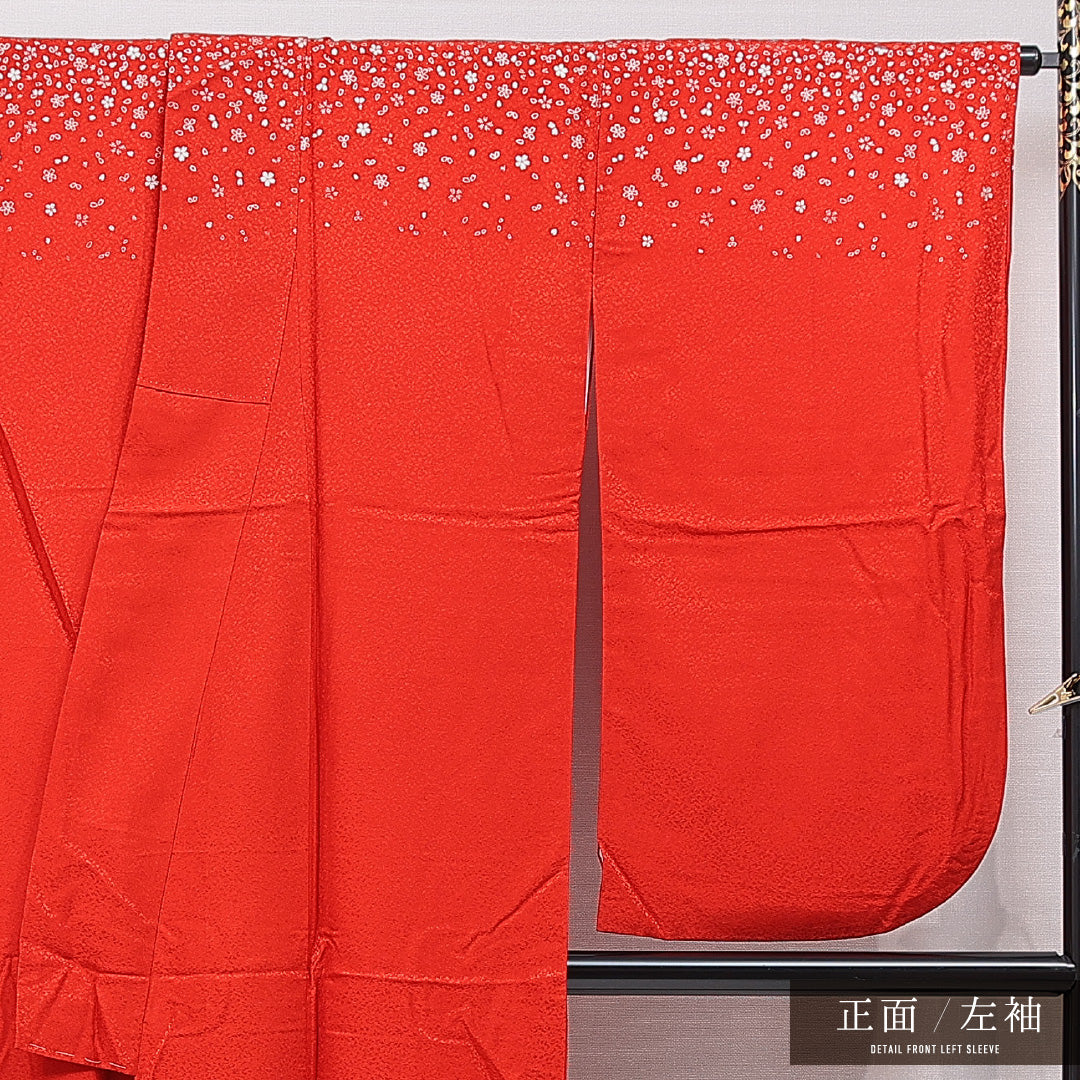 洗える着物 小振袖 袷 身丈163cm 裄丈67cm ポリエステル Sランク セミフォーマル 広衿 Lサイズ 桜 赤系 RP 1216-07038