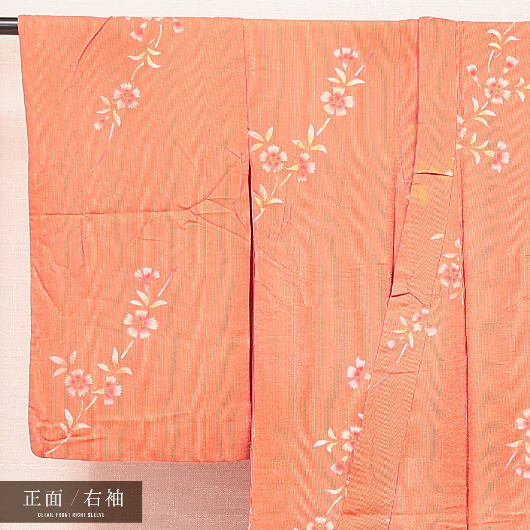 アンティーク 小紋 袷 身丈140cm 裄丈63cm 正絹 Cランク バチ衿 XSサイズ 金彩 撫子 朱系 LP 1221-17198