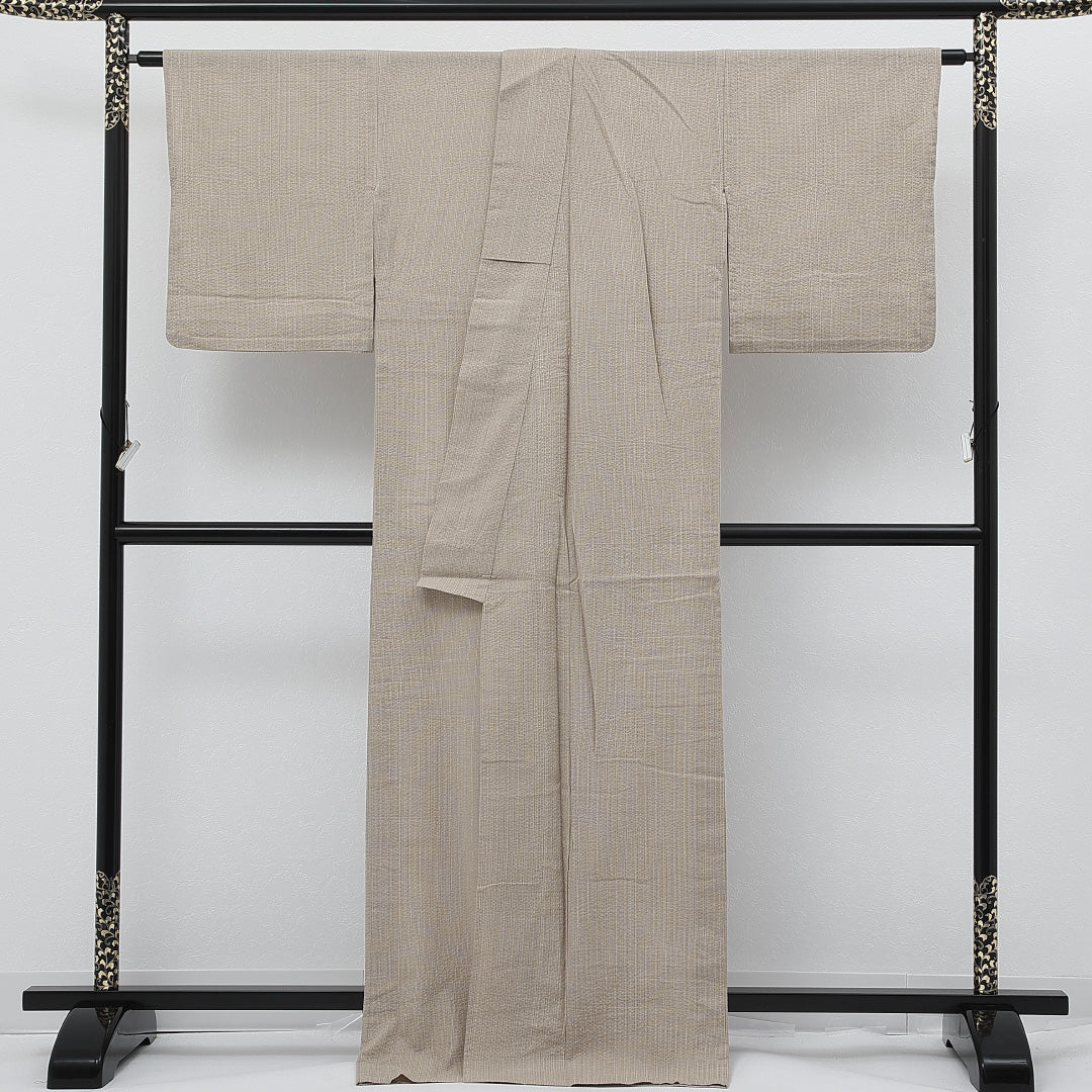 洗える着物 木綿の紬 単衣 身丈172cm 裄丈67cm 木綿 Sランク カジュアル 広衿 XLサイズ 抽象柄 クリーム系 RP 1223-17276