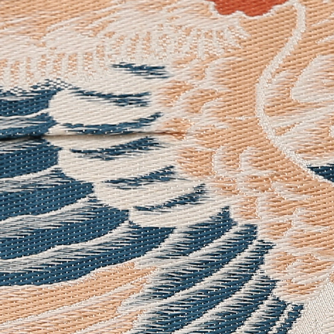 尾長鳥 アンティーク 丸帯 帯丈392cm 正絹 全通 牡丹 クリーム系 1242-02591