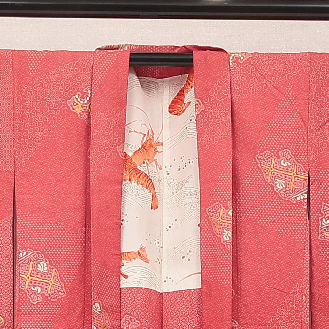 アンティーク 羽織 袷 身丈92cm 裄丈63cm 正絹 Bランク Sサイズ 花扇 ピンク系 LP 1232-17211